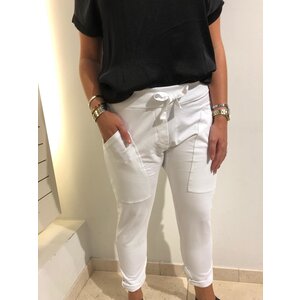 Pantalon de survêtement Blanc 14 avec poches plaquées.