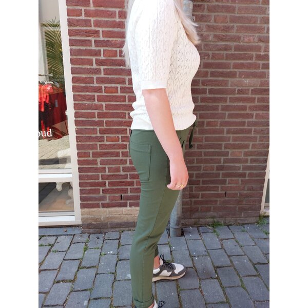 WENDY TRENDY WENDY TRENDY Jogging Broek Dunkel Khaki 31  met opgestikte zakken.