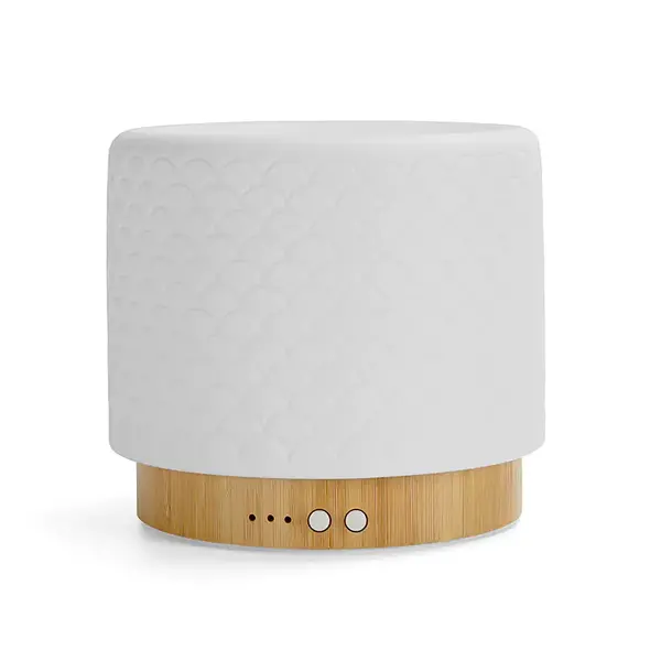 Wasgeluk Diffuseur Mozzin Buba - Appareil d'Aromathérapie en Bambou et Porcelaine avec Éclairage Réglable - Arrêt Automatique - Silencieux !