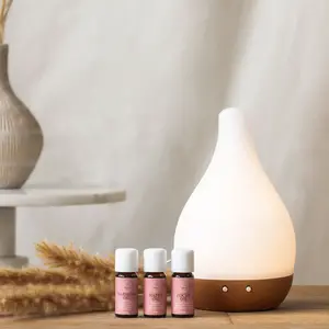Diffuseur Mozzin Ella : Harmonie Raffinée - Appareil d'Aromathérapie Haut de Gamme avec Couvercle en Verre Opale et Base en Hévéa - Arrêt Automatique - Fonctionnement Silencieux !