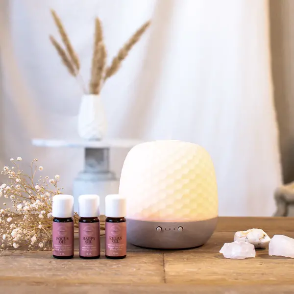 Wasgeluk Mozzin Diffuser Starry: Stilvolle Holzbasis, Elegante Porzellanäußere, Duftverteilung von 1, 3 oder 8 Stunden, Automatische Abschaltung!