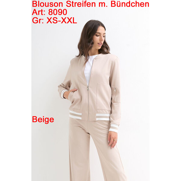 ESVIVID Blouson Jacke Beige mit Ecru Streifen – Bequeme Damenjacke – Gr. XS bis XXL