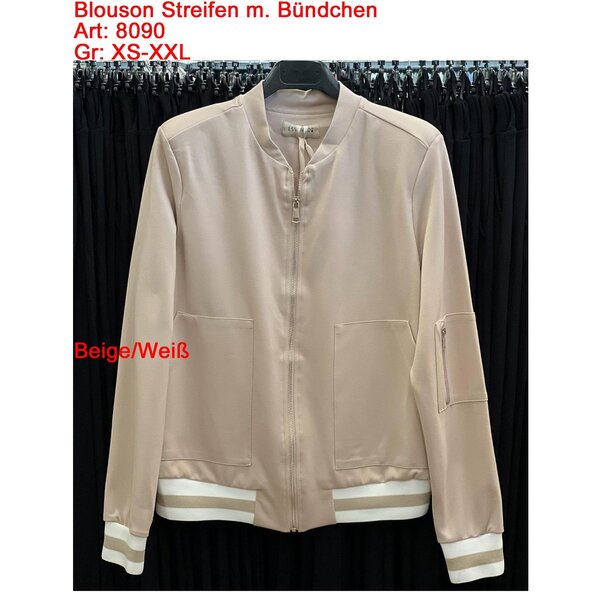 ESVIVID Blouson Jasje Beige met Ecru Streep – Comfortabel Damesjasje – Maat XS t/m XXL