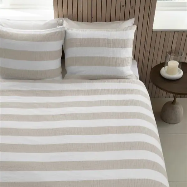 RIVIÈRA MAISON Rivièra Maison Striped Sand Dekbedovertrek – 100% Mousseline Katoen – Strijkvrij