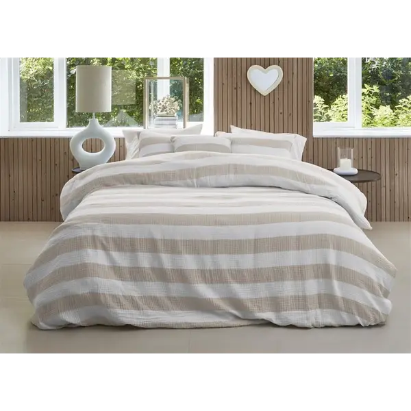 RIVIÈRA MAISON Rivièra Maison Striped Sand Dekbedovertrek – 100% Mousseline Katoen – Strijkvrij