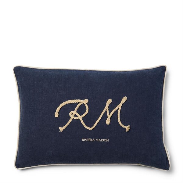 RIVIÈRA MAISON Rivièra Maison Coastal Cord Pillow 65x45 cm – Navy Sierkussen met Logo