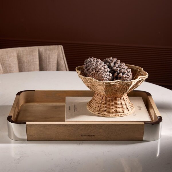 RIVIÈRA MAISON Rivièra Maison Bellwood Tray 60x40 cm – Mangohouten Dienblad met Aluminium