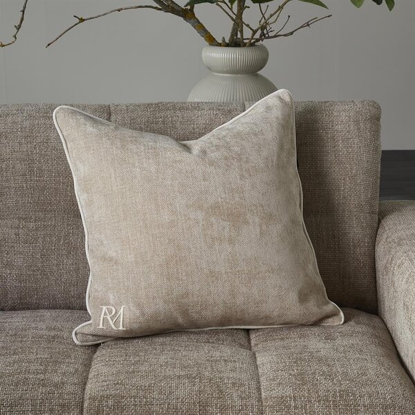RIVIÈRA MAISON Rivièra Maison RM Monogram Aveiro Kissenhülle 60x60 cm – Luxus Deko-Kissen Flax