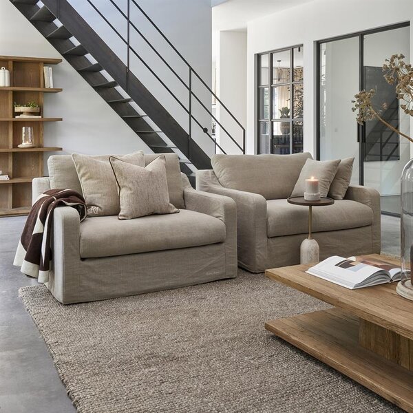 RIVIÈRA MAISON Rivièra Maison RM Monogram Aveiro Kissenhülle 60x60 cm – Luxus Deko-Kissen Flax