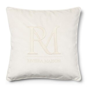 Rivièra Maison RM Monogram Velvet Kissen – Weiß – 50x50 cm