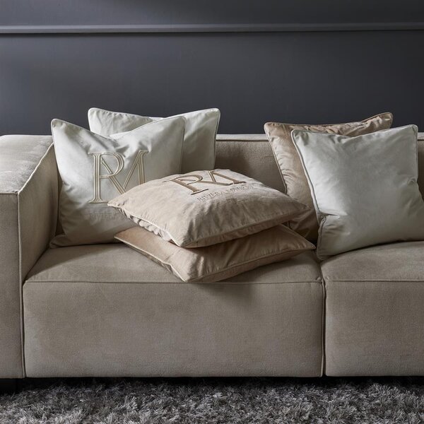 RIVIÈRA MAISON Rivièra Maison RM Monogram Velvet Kissen 50x50 cm – Weißes Samtkissen inkl. Füllung