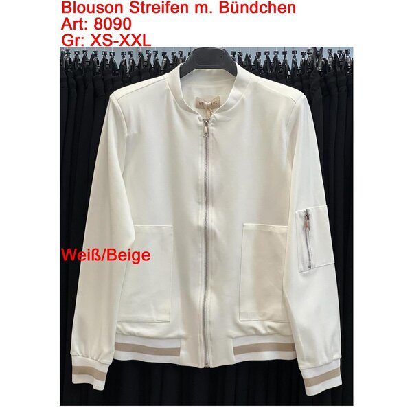 ESVIVID Blouson Jacke Wollweiß mit Beige Streifen – Stylische Damenjacke – Gr. XS bis XXL