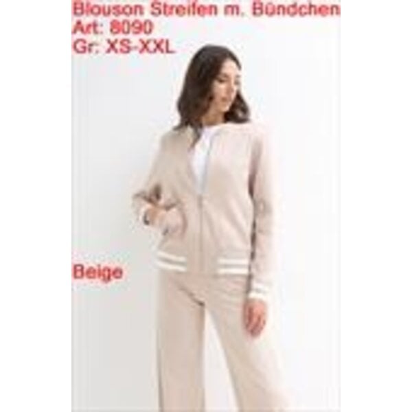 ESVIVID Blouson Jacke Wollweiß mit Beige Streifen – Stylische Damenjacke – Gr. XS bis XXL