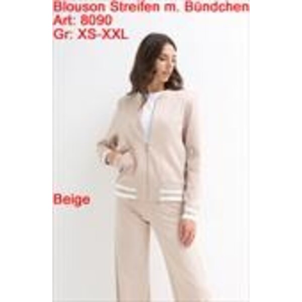 ESVIVID Blouson Jasje Champagne met Ecru Streep – Luxe Damesjasje – Maat XS t/m XXL
