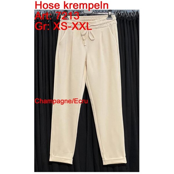 ESVIVID Pantalon UNI à Revers Champagne  – Pantalon Stretch Confortable – Tailles XS à XXL