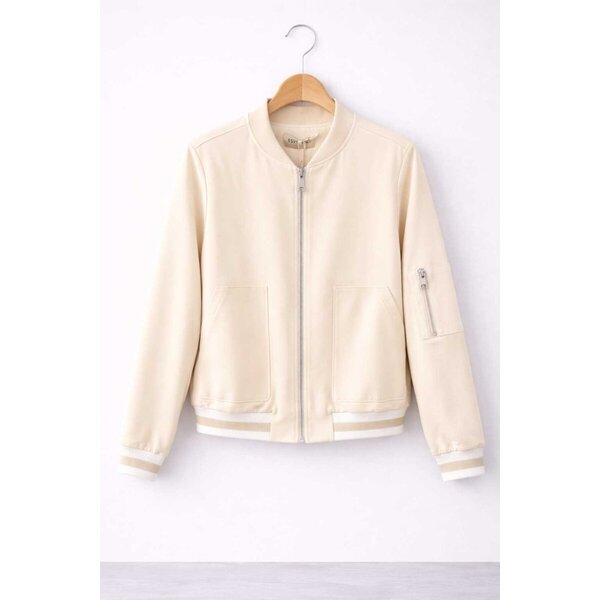 ESVIVID Blouson Jasje Champagne met Ecru Streep – Luxe Damesjasje – Maat XS t/m XXL