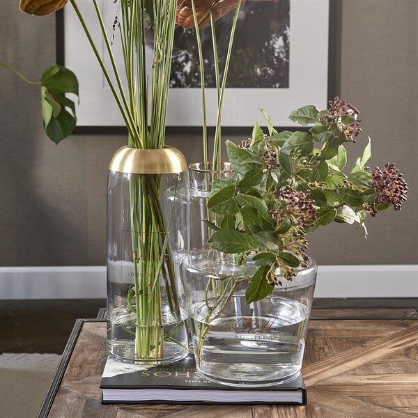 RIVIÈRA MAISON Rivièra Maison RM Classic Club Bouquet Vase – Luxe Mondgeblazen Vaas met Gouden Rand – Ø 24 cm