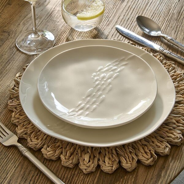 RIVIÈRA MAISON Rivièra Maison Assiette Portofino Mare – Assiette Plate de Luxe en Céramique Blanche – Ø 27 cm