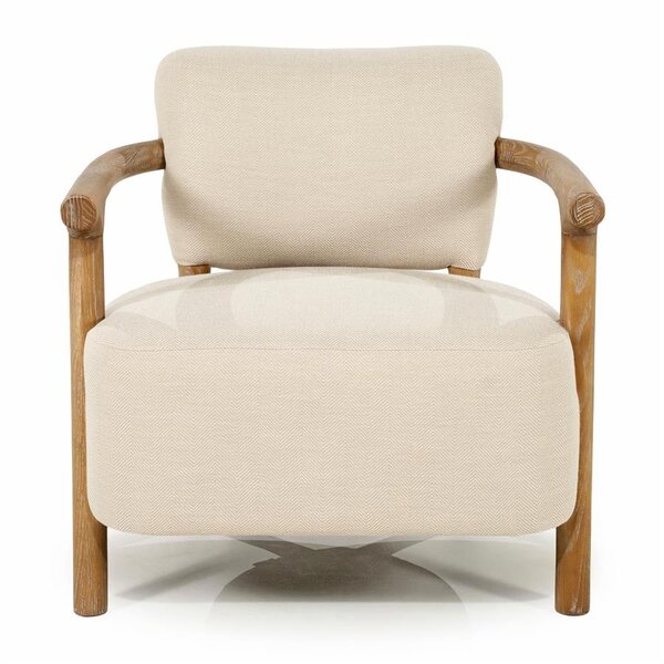 RIVIÈRA MAISON Rivièra Maison Glenn Armchair Herringbone Beige – Luxe Visgraat Loungefauteuil met Essenhout – 72x73x76.5 cm