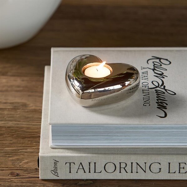 RIVIÈRA MAISON Rivièra Maison Votive L'Amour – Luxe Hartvormige Zilveren Theelichthouder – 11.5x10x4.5 cm