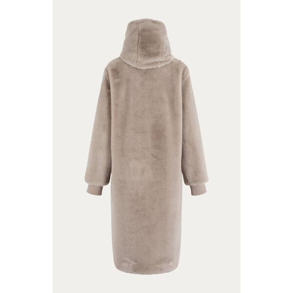 MOSCOW Moscow Nadjana Imitatiebont Damesmantel met Capuchon Taupe