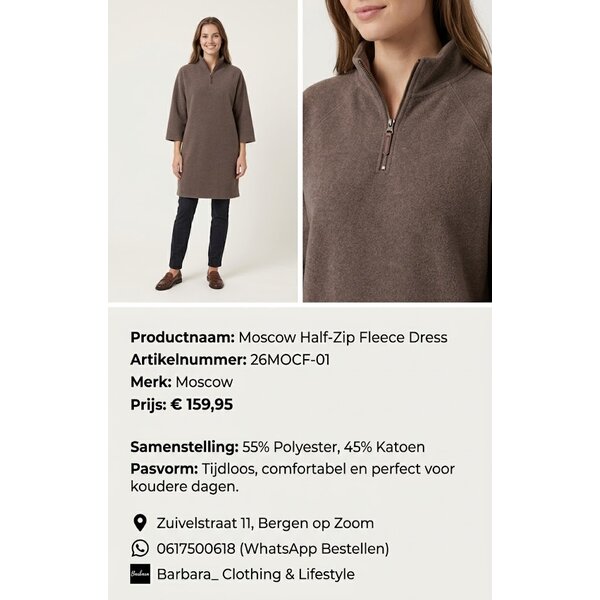MOSCOW Moscow Influence 3/4-Mouw Jurk Chocolate Solid -  BARBARA-Clothing & Lifestyle
