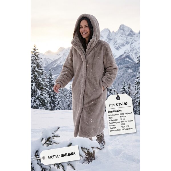 MOSCOW Manteau Fausse Fourrure pour Femme avec Capuche Moscow Nadjana Taupe