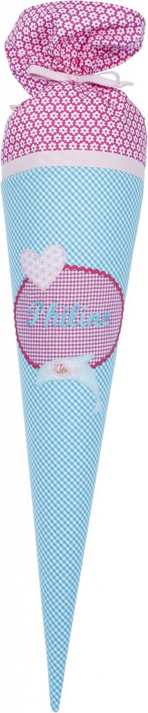crêpes suzette Schultüte aus Stoff Delfin für Mädchen Farbe Türkis – Variante: mit Wunschnamen