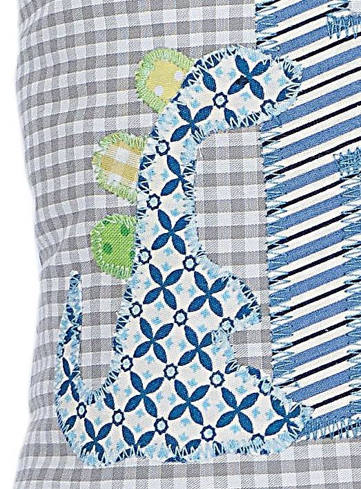 crêpes suzette Kissen mit Namen bestickt - Dinosaurier, Farbe: Grau Kariert