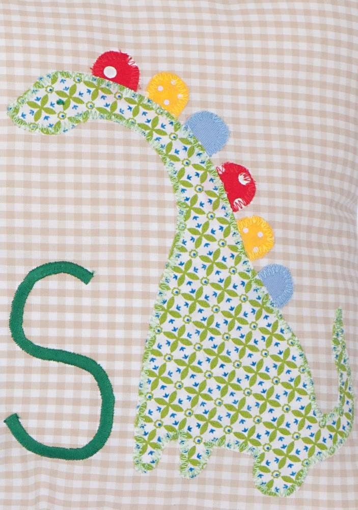 crêpes suzette Namenskissen mit niedlichen Dinosauriern, Farbe: Beige Kariert