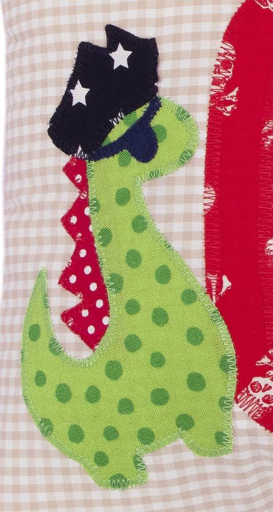 crêpes suzette Namenskissen als Geschenk zur Geburt kleiner Pirat, Dino, Teddy - Farbe: Beige kariert