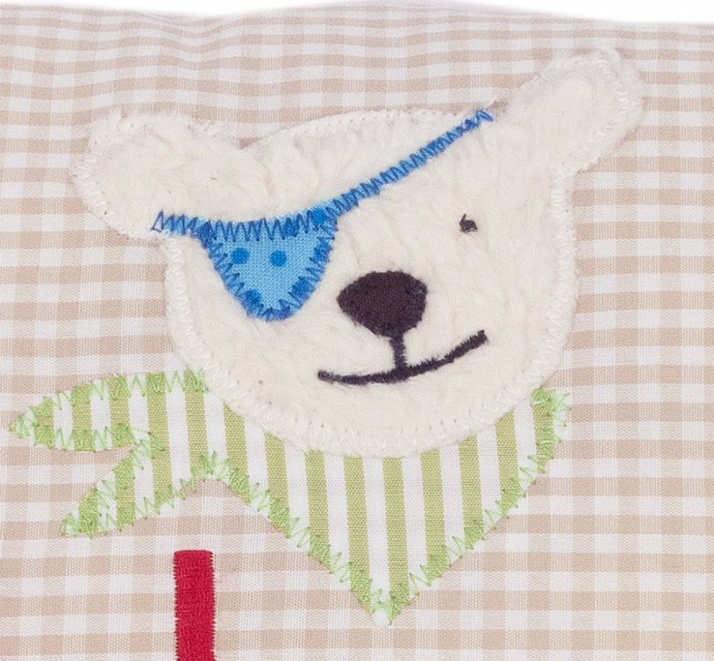 crêpes suzette Namenskissen als Geschenk zur Geburt kleiner Pirat, Dino, Teddy - Farbe: Beige kariert