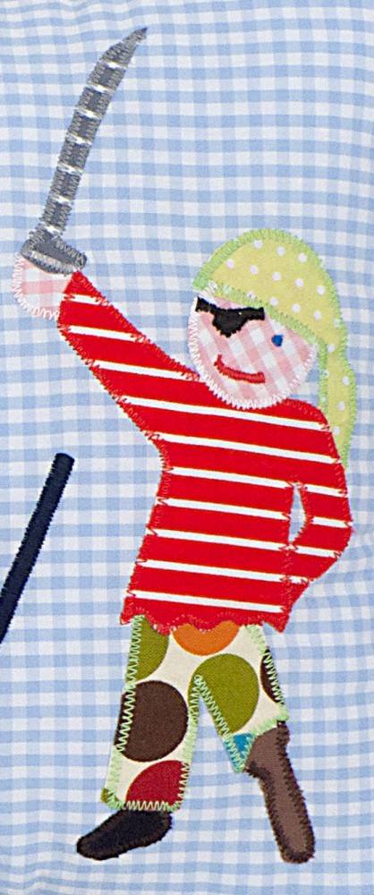 crêpes suzette Namenskissen Wilder Pirat und Piratenschatz, Farbe: Blau Kariert