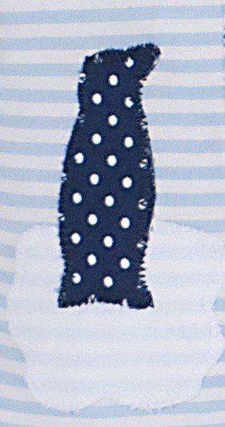 crêpes suzette Namenskissen Pinguin, Farbe: Hellblau gestreift