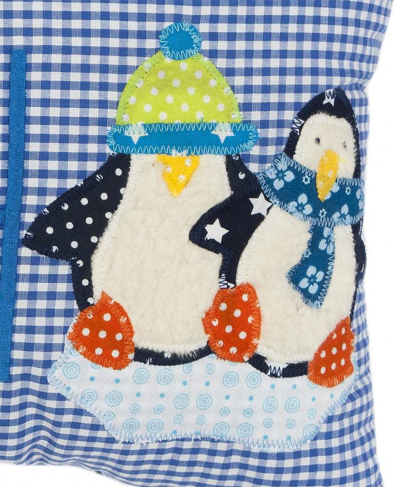 crêpes suzette Namenskissen Pinguine, Farbe: Blau kariert