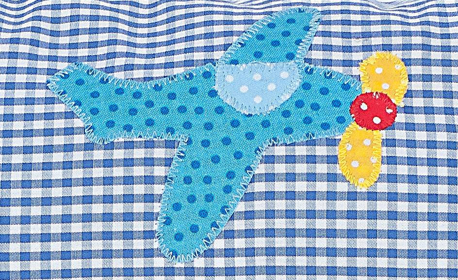 crêpes suzette Namenskissen mit Flugzeug & Hubschrauber, Farbe: Blau kariert