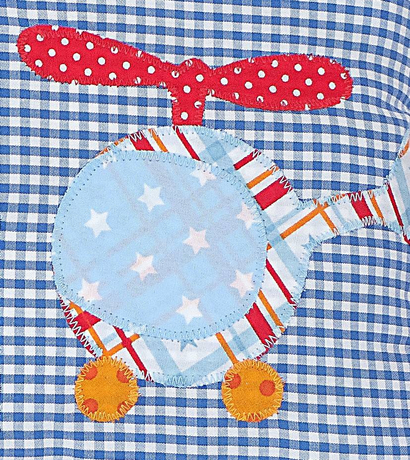 crêpes suzette Namenskissen mit Flugzeug & Hubschrauber, Farbe: Blau kariert