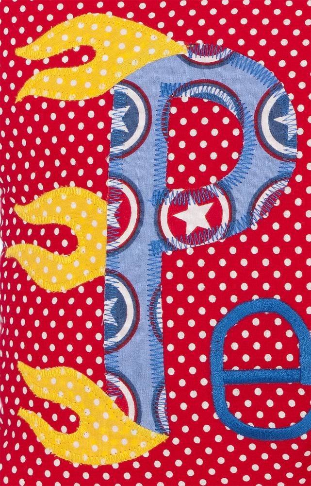 crêpes suzette Kissen mit Namen & Rennauto, Rennwagen, Farbe: Rot gepunktet