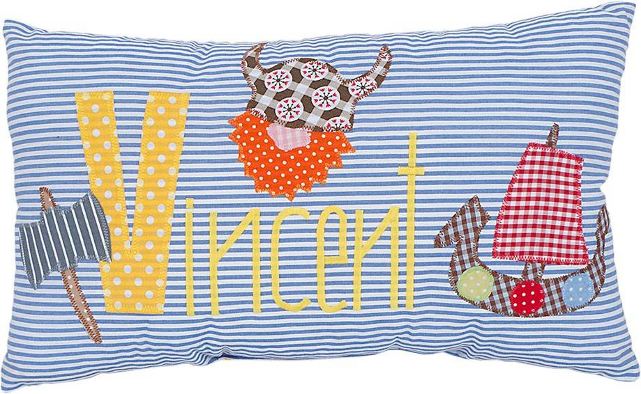 crêpes suzette Namenskissen Wikinger, Farbe: Blau gestreift