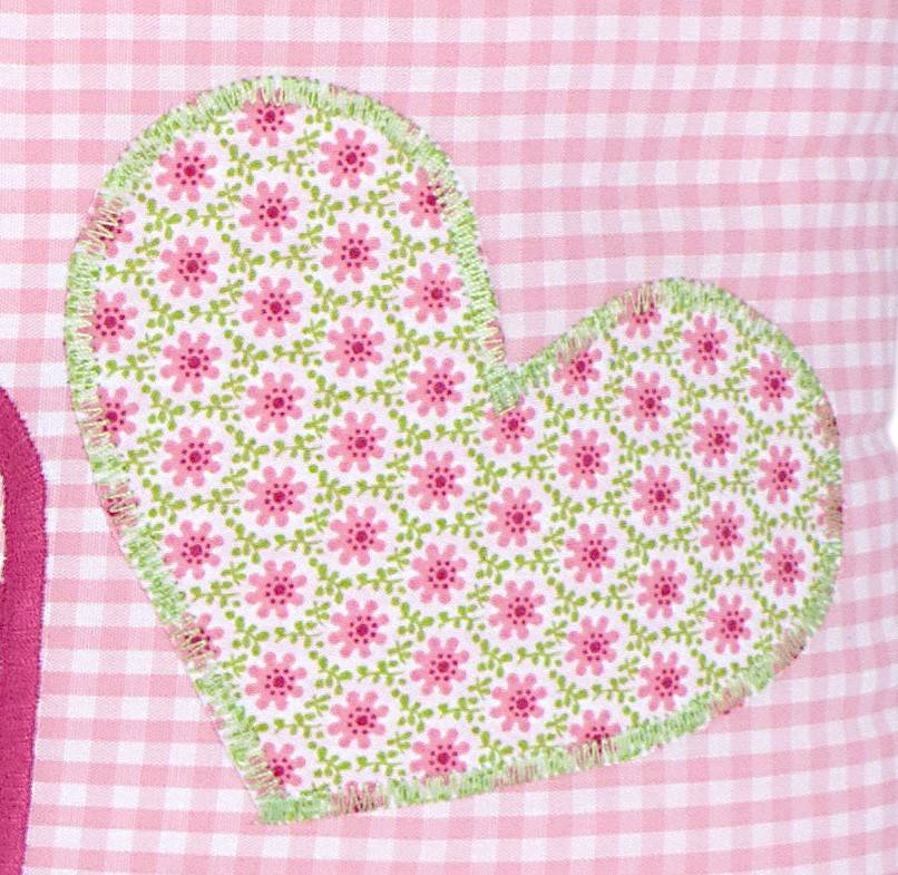 crêpes suzette Namenskissen mit Schmetterling und Herz, Farbe: Rosa kariert