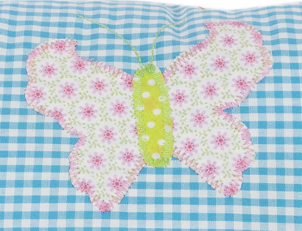 crêpes suzette Namenskissen Schmetterling & Blumen, Farbe: Türkis