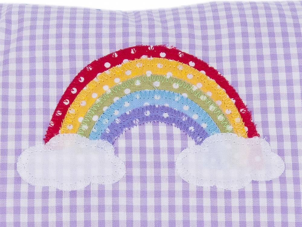 crêpes suzette Namenskissen "Mein Lieblingspony" mit Regenbogen, Farbe: Flieder kariert