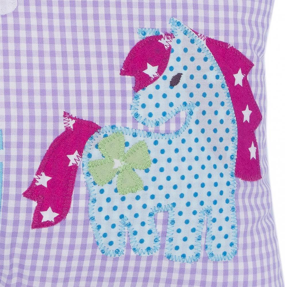 crêpes suzette Namenskissen "Mein Lieblingspony" mit Regenbogen, Farbe: Flieder kariert