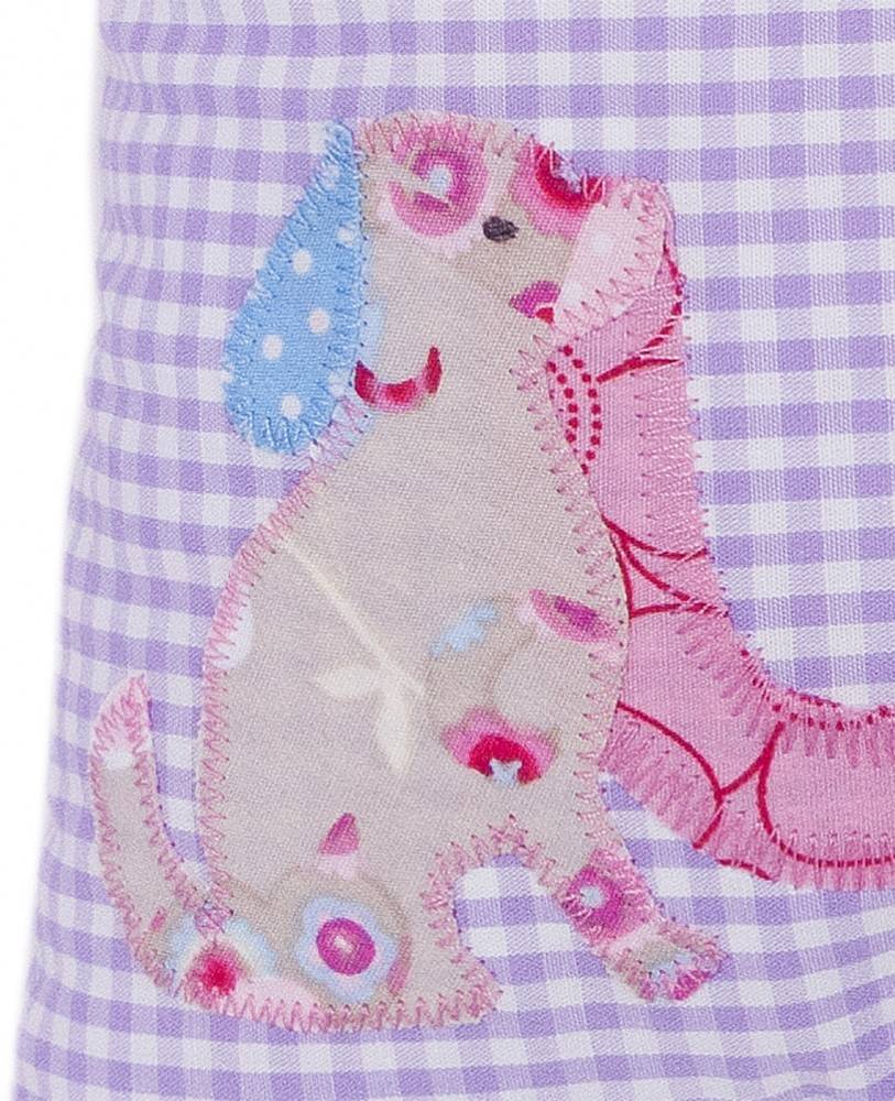 crêpes suzette Namenskissen Häuschen und Hund als Taufgeschenk für Mädchen, Farbe: Flieder kariert