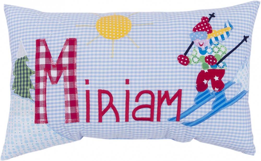 crêpes suzette Namenskissen Skifahren, Farbe: Hellblau kariert