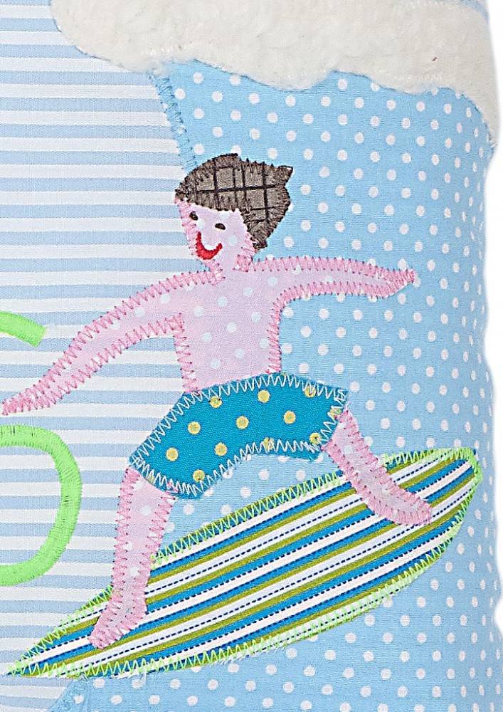 crêpes suzette Kissen mit Namen bestickt und coolem Surfer