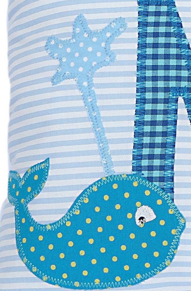 crêpes suzette Namenskissen mit Wal und Krebs, Farbe: Hellblau gestreift