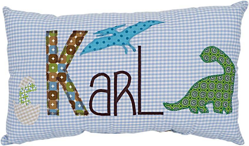 crêpes suzette Namenskissen Dinos, Farbe: Hellblau kariert