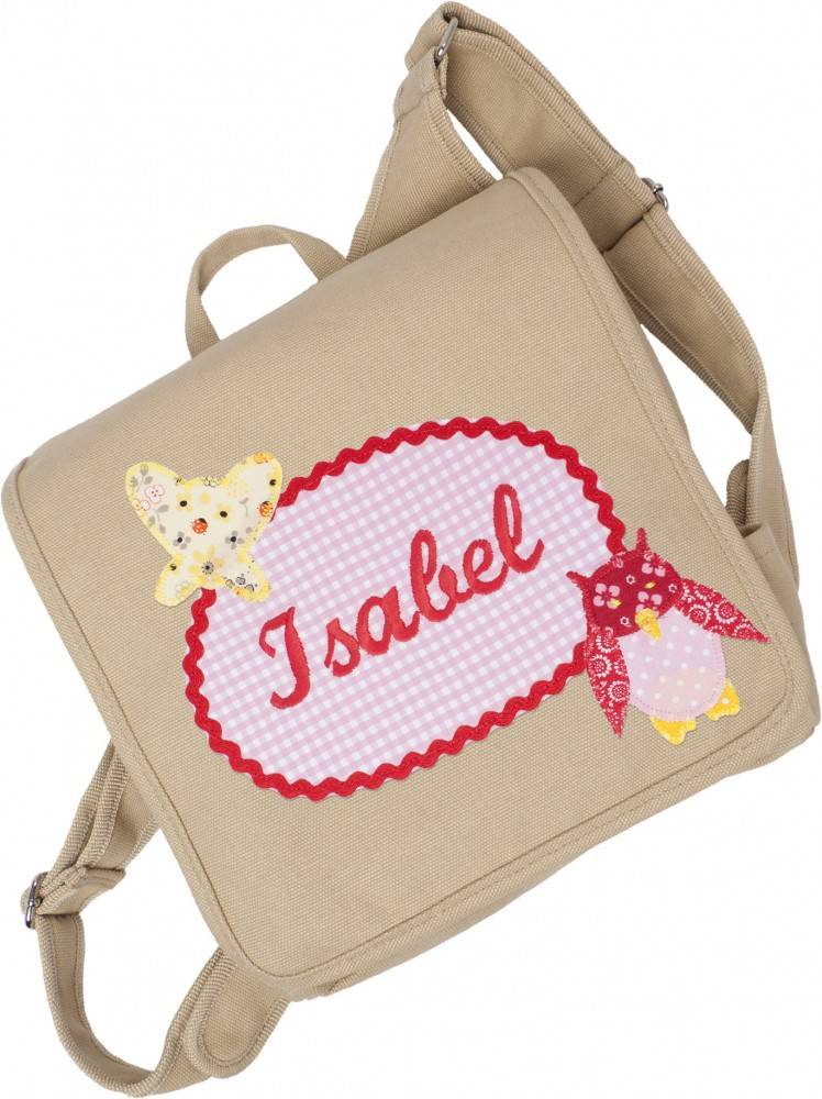 crêpes suzette Kindergartentasche mit Namen bestickt und Eule