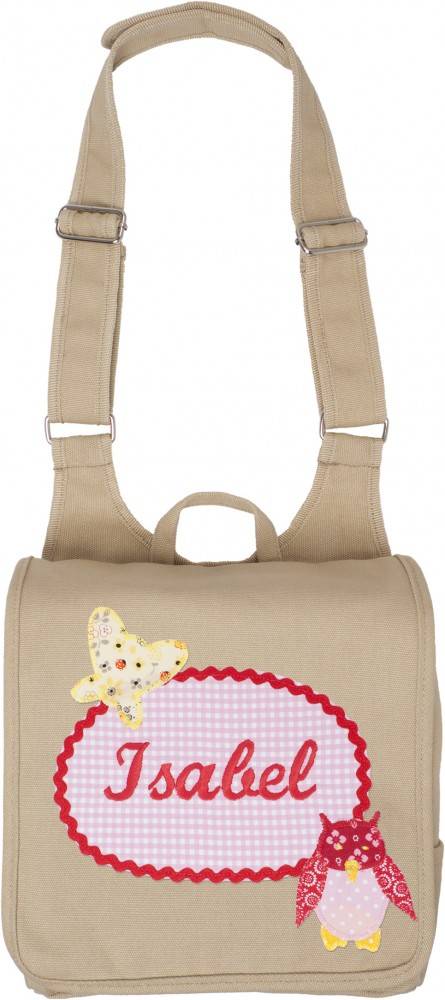 crêpes suzette Kindergartentasche mit Namen bestickt und Eule